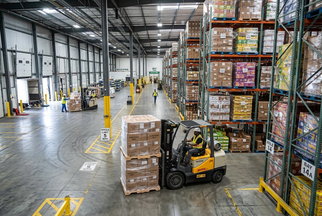 Forklift moving wholesale inventory pallet